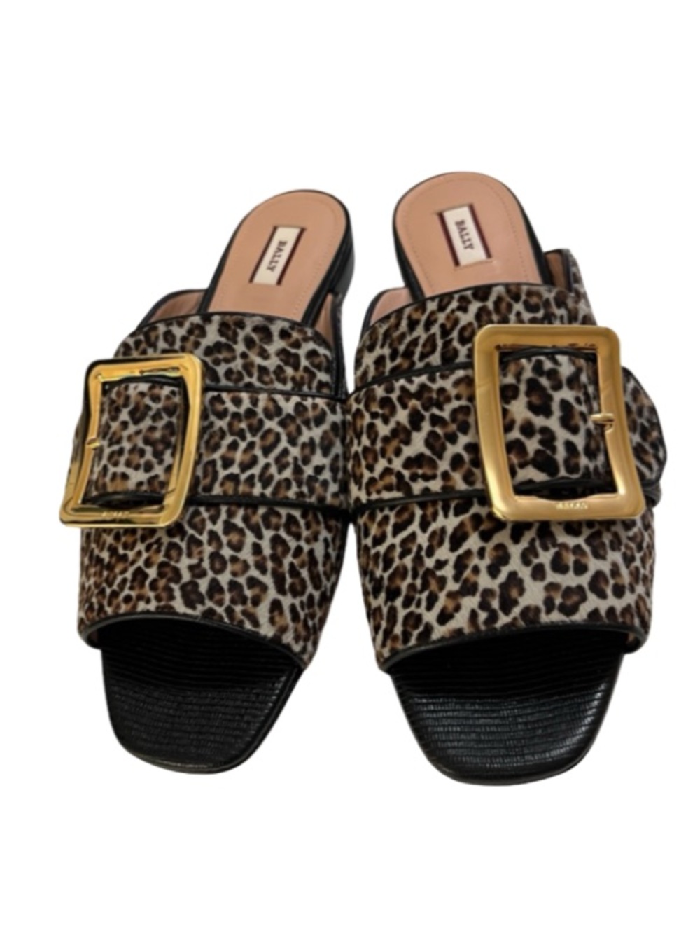 Bally Leopard Print Buckle Mule Sandals in Brown and Gold Size 391/2 - Picture 10 of 14